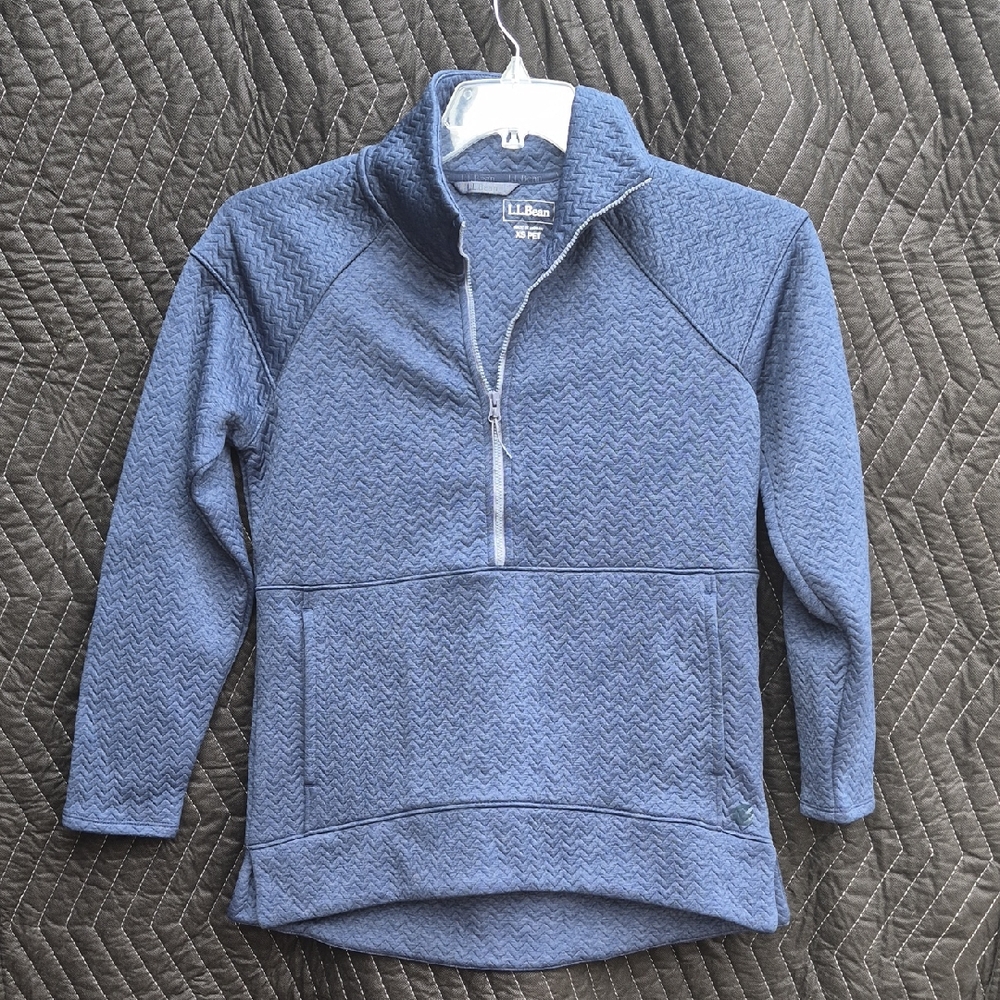 L.L. Bean Womens Navy Half-Zip Chevron Knit Pullover